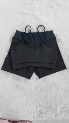 Conjunto Moda Fitness P Preto e cos Azul