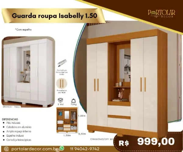 Guarda Roupa Isabelly 1.50 a pronta entrega