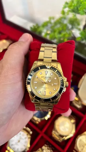 Relógio original masculino dourado prova dagua