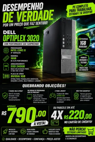 cpu dell opitplex 3020 core i5 16gb ssd 240gb nvidia 1gb