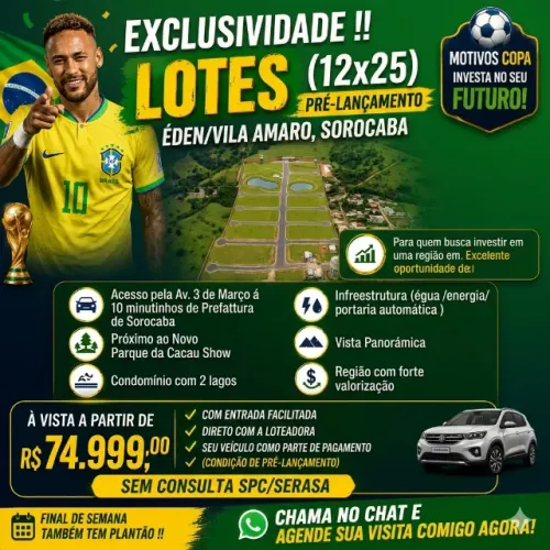 ATENÇÃO SOROCABA E REGIÃO | CONDOMINIO FECHADO COM LOTES A PARTIR DE 300M². ZONA LESTE