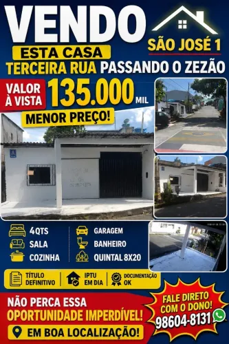 vendo esta casa no sao jose 1 bem localizada
