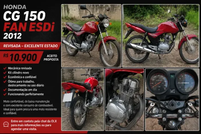 2012: ? Honda CG 150 Fan ESDi Flex 2012 - Vermelha ? R$ 10.900 Honda CG 150 Fan ESDi Fl
