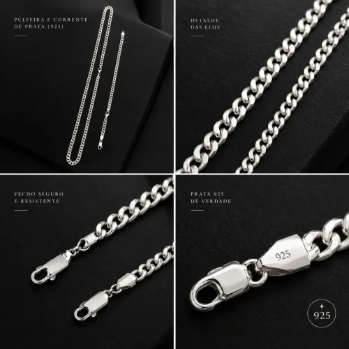 (KIT) PULSEIRA DE PRATA - 925 + CORRENTE DE PRATA (60cm) - 925