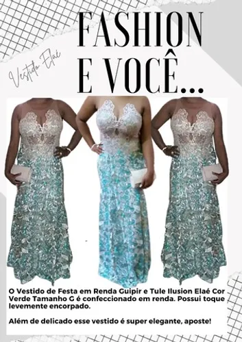 Vendo Vestido de Festa em Renda Guipir e Tule Ilusion Elaé Cor Verde