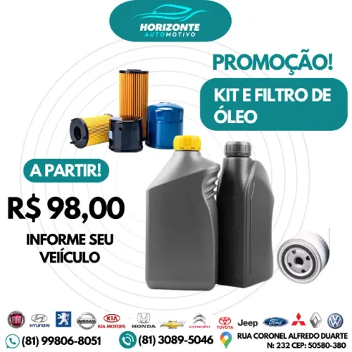 Troca de  kit óleo e filtro de óleo a partir 98,00