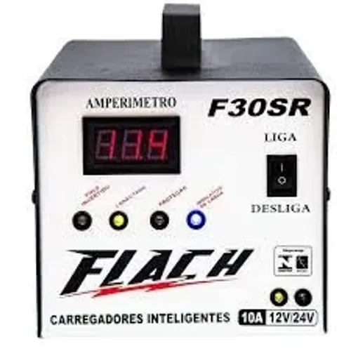 Carregador de Bateria Inteligente 12/24V 10A com Auxilio de Partida Bivolt Flach F30 SR