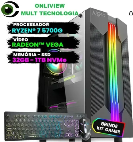 PC Gamer Completo Ryzen 7 5700G, Radeon Vega, 32GB RAM + Kit Gamer