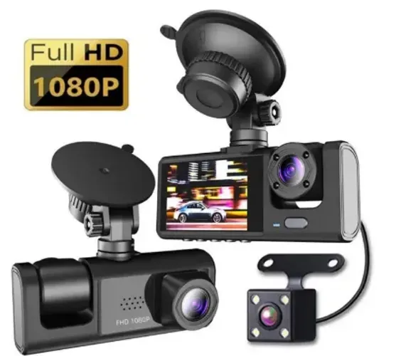 Câmera frontal , interna e traseira ré p/ carros, 3 canais, 1080P Dash Cam, gravador z707 