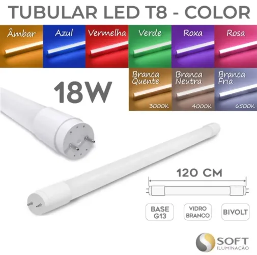 Lâmpada Tubular LED T8 18w 120cm AZUL