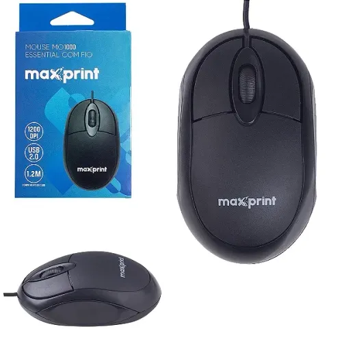 Mouse Com Fio Óptico USB 1200 DPI, Compacto, Preto - Maxprint Essential em São Luís ma