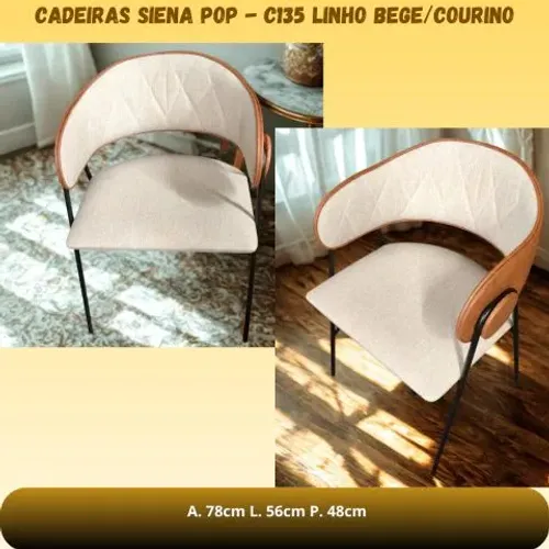 CADEIRAS SIENA POP - LINHO BEGE/COURINO<br>R$280,00<br>Comprar