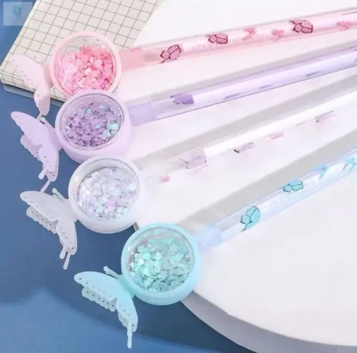 Canetas Decorativas Borboleta com Glitter