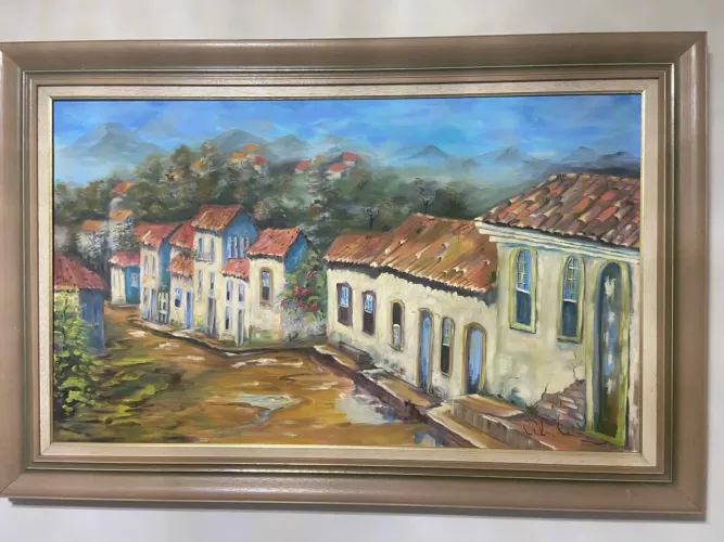 Quadro óleo sobre tela com moldura