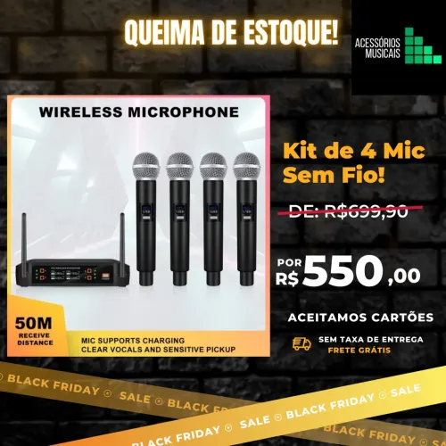 Kit com 4 microfones sem fio na promoção!