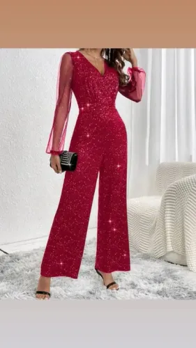 Macacão de festa vermelho com glitter