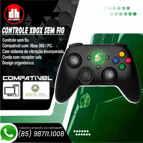 Controle GM034 Sem Fio - Para PC e Xbox 360, Recarregável!