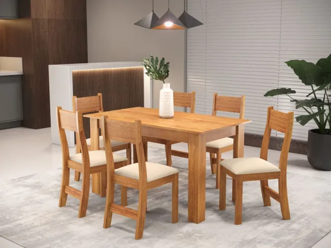 Mesa Violeta 1,36 cm com 6 Cadeiras