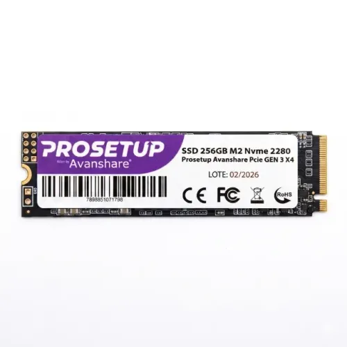 SSD 256GB M2 Nvme 2280 Prosetup Avanshare Pcie GEN 3 X4 Leitura 1700MB/S Gravacao 1100MB/S
