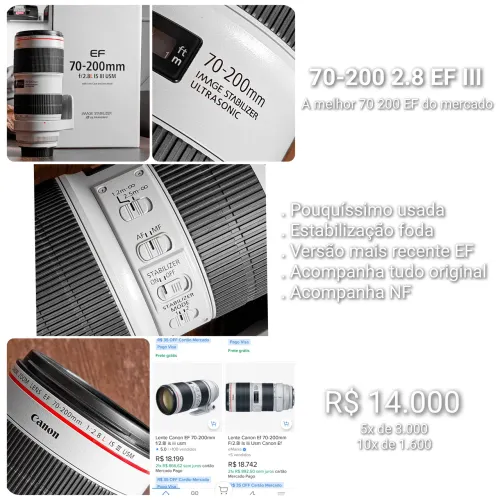 Lente Canon 70-200mm 2.8 III com Estabilização e USM