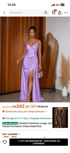 Vestido de festa, formatura ou casamento lilás