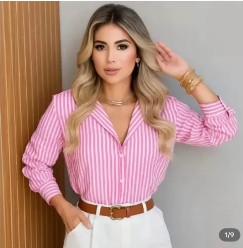 Camisa listrada !!com manga longa !! Estilo elegante