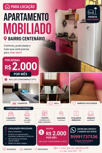 Apartamento mobiliado, no centenário, pronto para morar