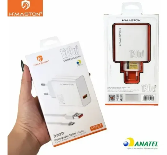 Carregador Turbo 120w Cabo Usb-c 1 Metro Bivolt H'maston