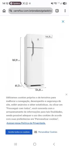 <br>Geladeira Electrolux 2 Portas DC35A 260 Litros Branca 110V