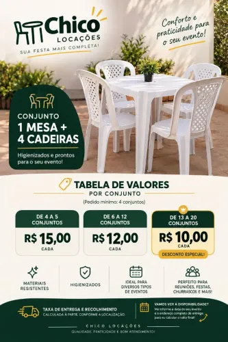 Aluguel de Mesas e Cadeiras para Festas - Chico Locações
