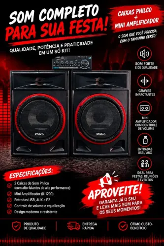 Som completo Caixa Philco +amplificador