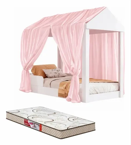 Cama infantil Montessoriana Mdf com proteção,branco.