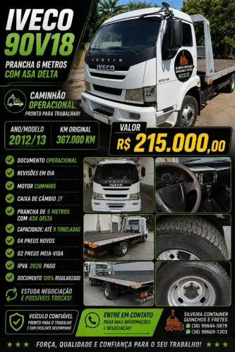 Iveco vertis 90v18 12/13, plataforma 6 metros com asa delta