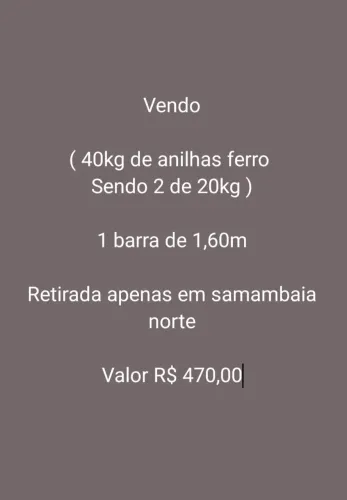 Anilhas de ferro 20kg e barra maciça 1,60m