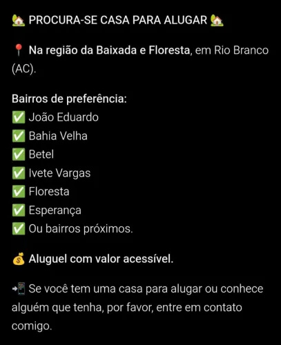 Procura-se casa para alugar