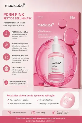 ? MEDICUBE PDRN Pink Peptide Serum Mask - Kit com 6 Máscaras Faciais ?