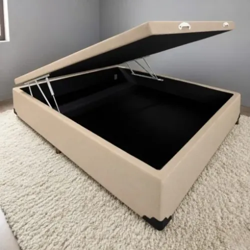 Novidade!! Pague no ato - Cor nova. Base Box Casal Baú Corino Bege