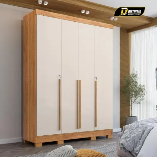 Guarda Roupa Domus 4 Portas 3 Gavetas com Chave Novo