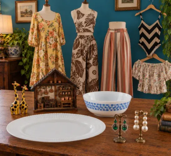 Lote 4 peças decoração e cozinha e 8 peças vestuário e acessórios