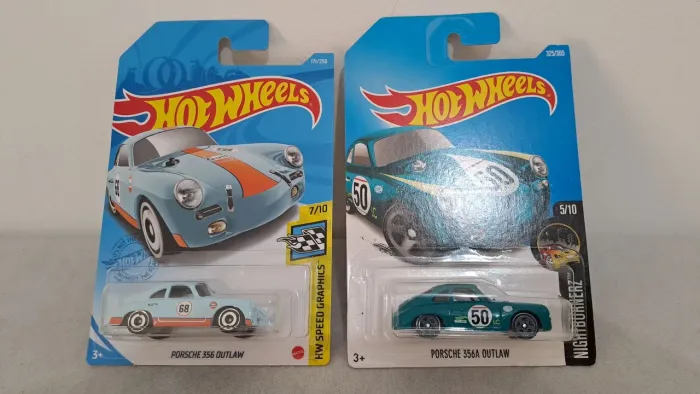 MT 2 Porsche 356 Outlaw Hot Wheels: Azul Gulf #68 + Verde #50 Novos e Lacrados