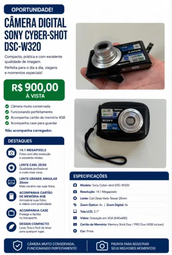 câmera digital sony cyber-shot dsc-w320