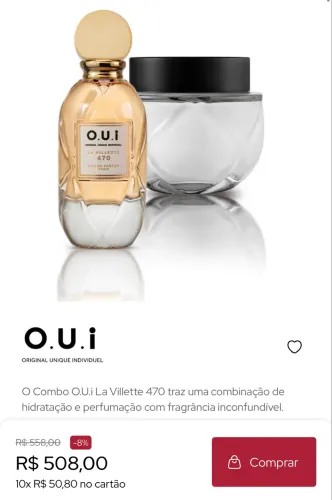 Combo O.U.i La Villette 470: Crème Riche 200g + Eau de Parfum Feminino 75ml