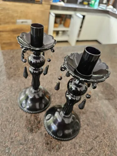 Oportunidade 2 Castiçais retrô em cristal preto 22 cm