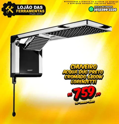 Chuveiro Acqua Duo Preto Cromado 6800w Lorenzetti