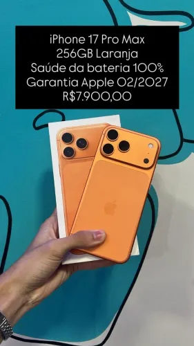 Seminovo: iPhone 17 Pro Max 256GB / Laranja / Saude de Bateria 100% / Garantia 02/27 -Loja
