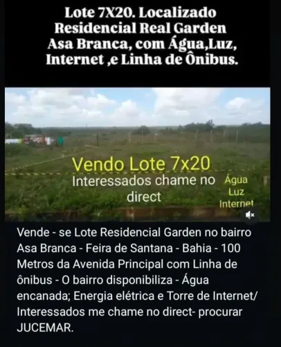 Vendo Lote em Feira de Santana/ Residencial Garden/ Asa Branca.