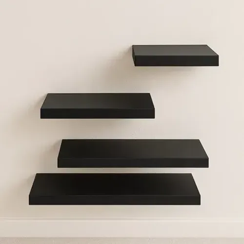Kit 4 Prateleiras Decorativas MDF Preto 20/30/40/45cm - Com Suporte