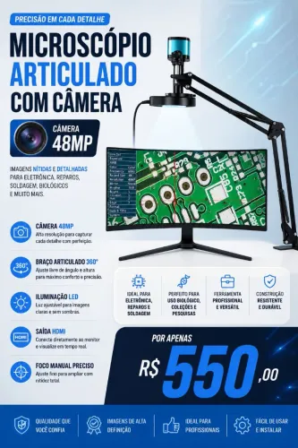 Câmera Microscópio com braço articulado 48MP