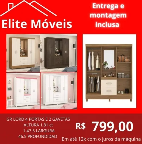COM A MONTAGEM E A ENTREGA GUARDA ROUPA NOVO NA CAIXA COM GARANTIA DE FABRICA.