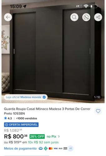 Vendo 2 guarda roupas desmontados ,dois armários por 1000.00. OBS: Mudança